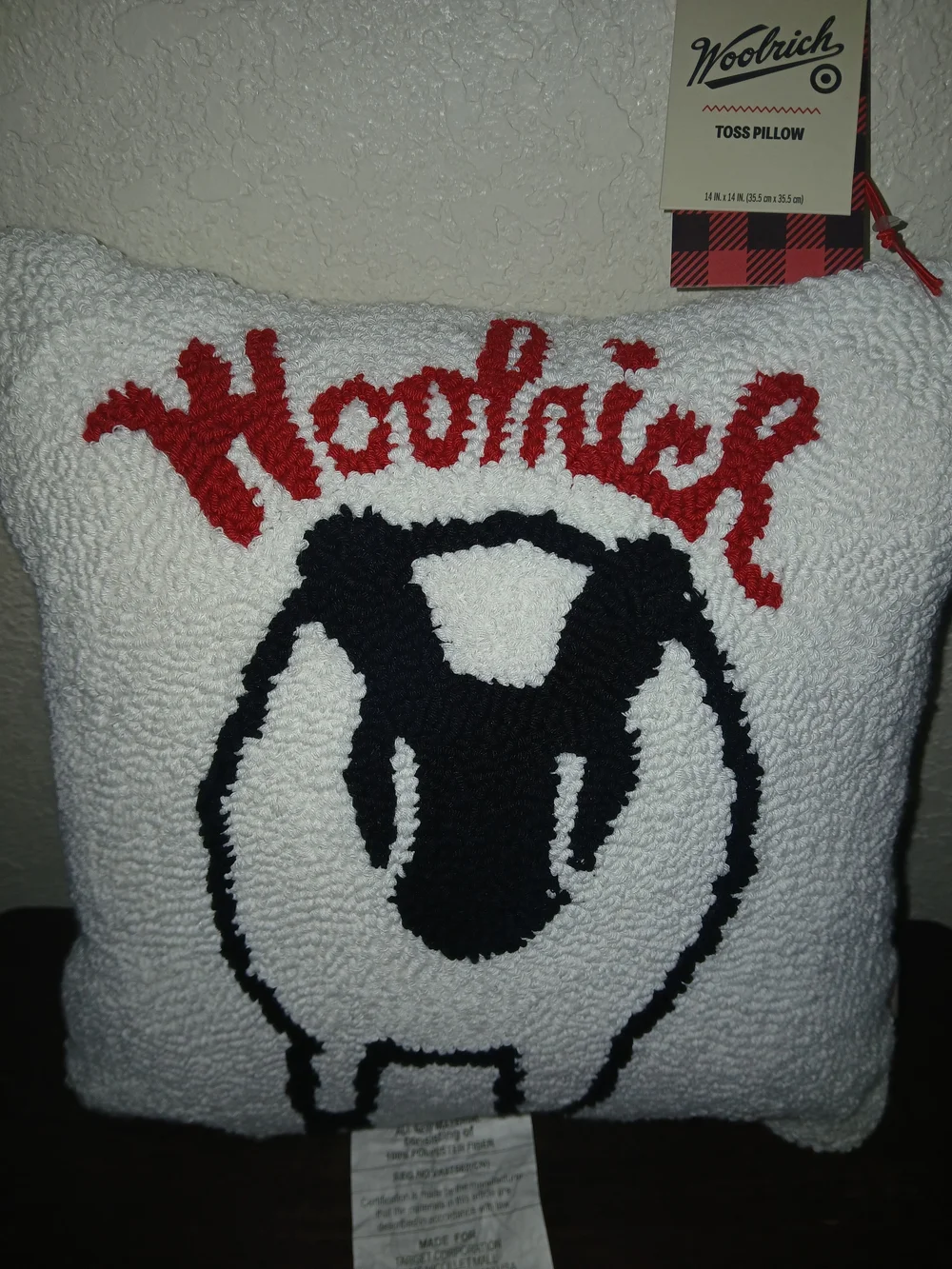 Woolrich White & Black Sheep Toss Pillow with Red Logo